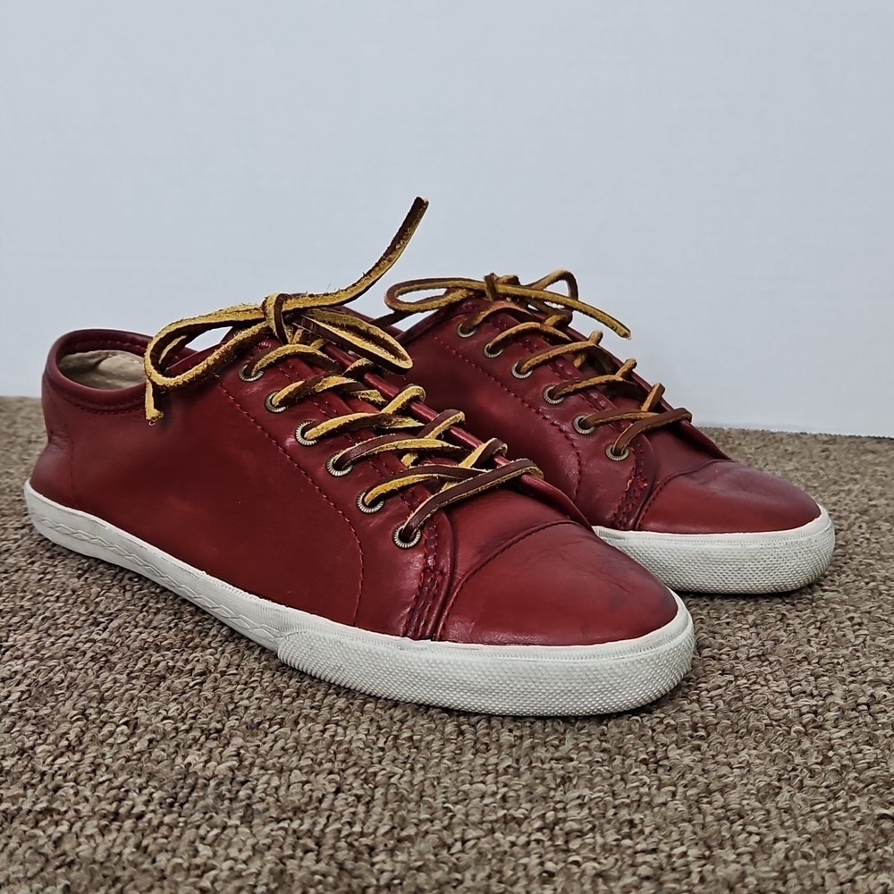 Frye Mindy Red Leather Lace-Up Sneakers Shoes Sz 7 Womens